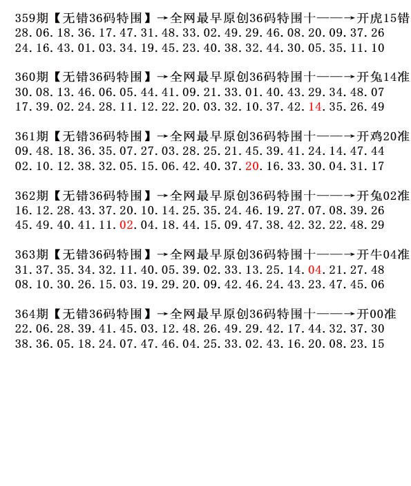2024364期36码特围