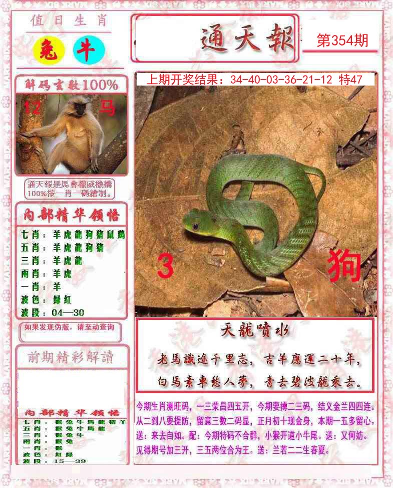 2024354期马经通天报