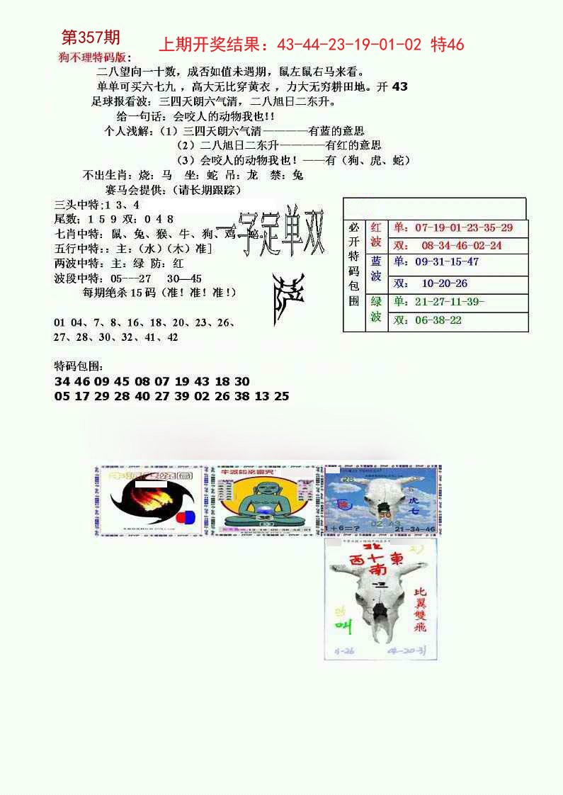2024357期狗不理特码报