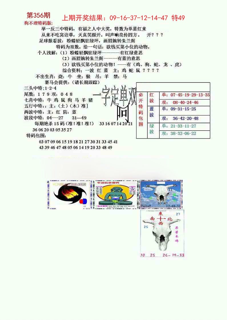 2024356期狗不理特码报