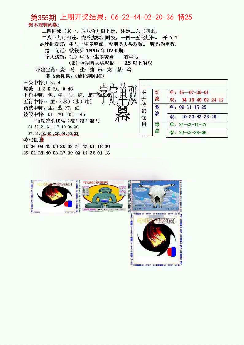 2024355期狗不理特码报