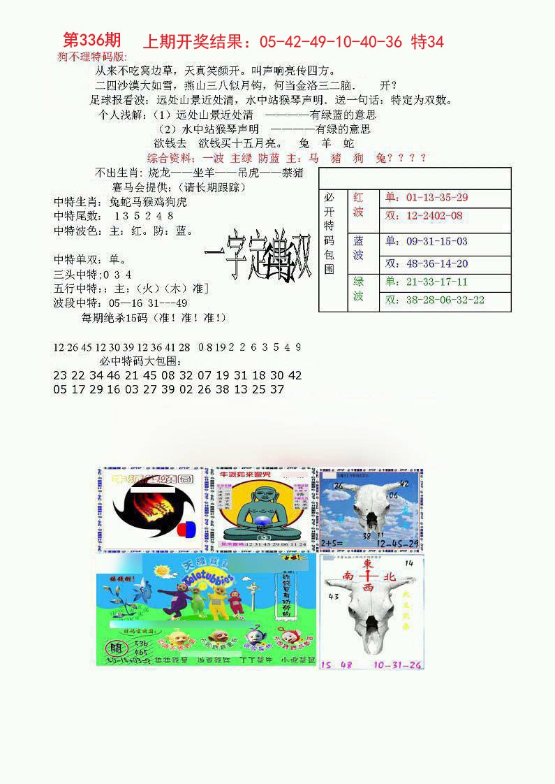 2024336期狗不理特码报