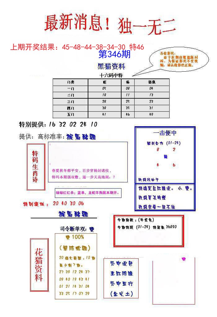 2024346期独一无二