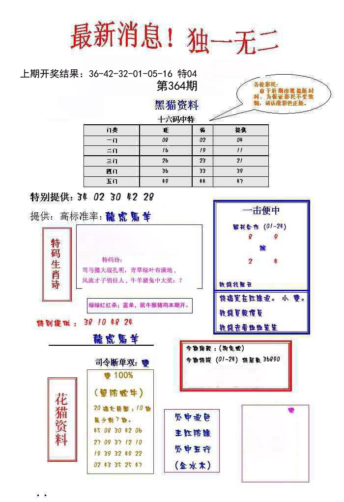 2024364期独一无二