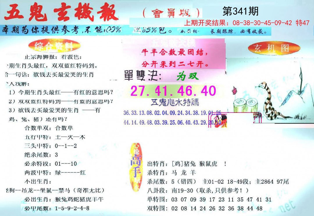2024341期新五鬼玄机