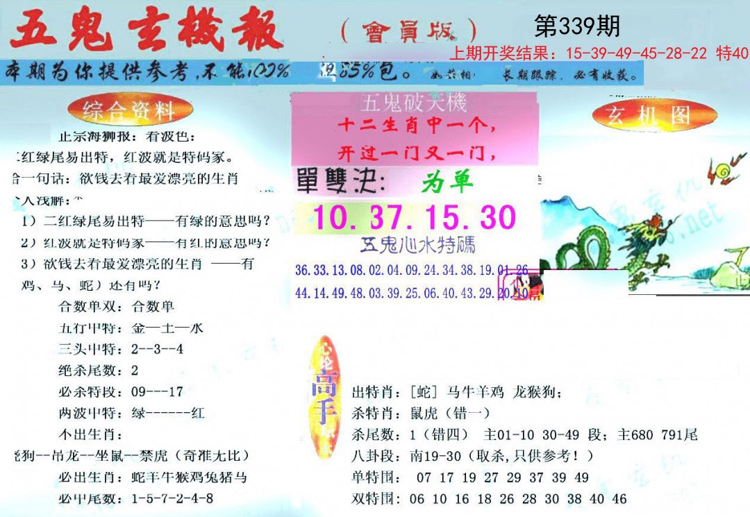 2024339期新五鬼玄机