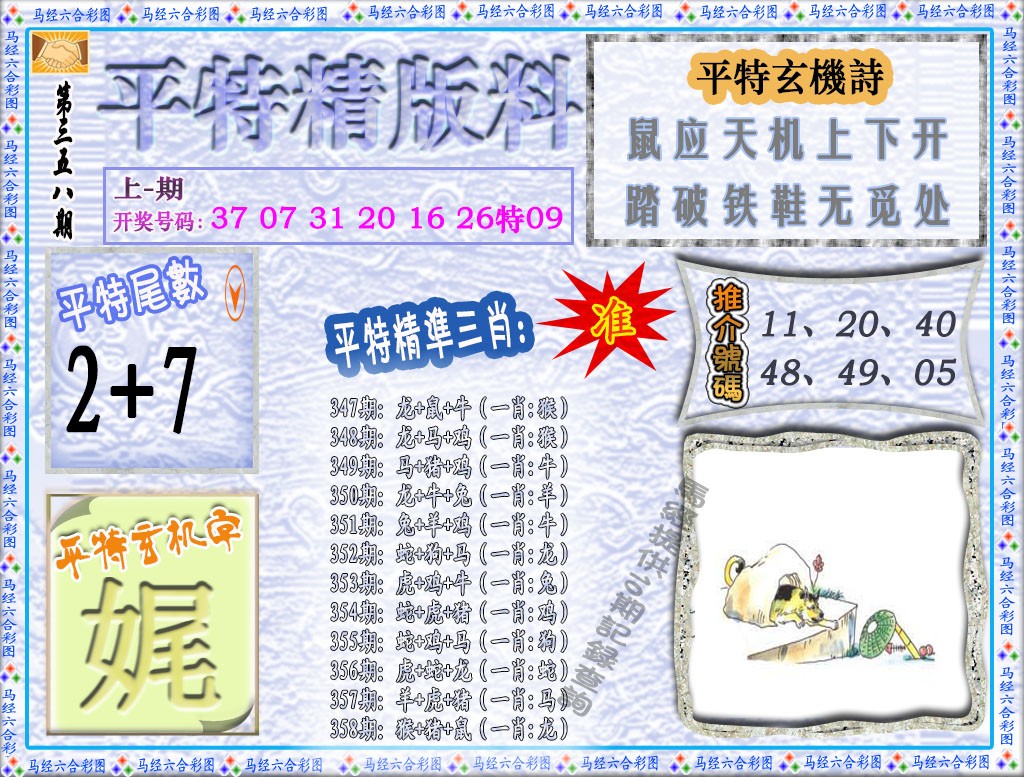 2024358期平特精版料