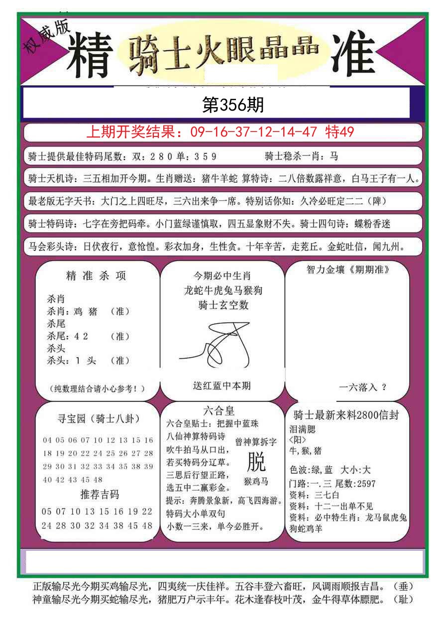 2024356期骑士火眼晶晶a