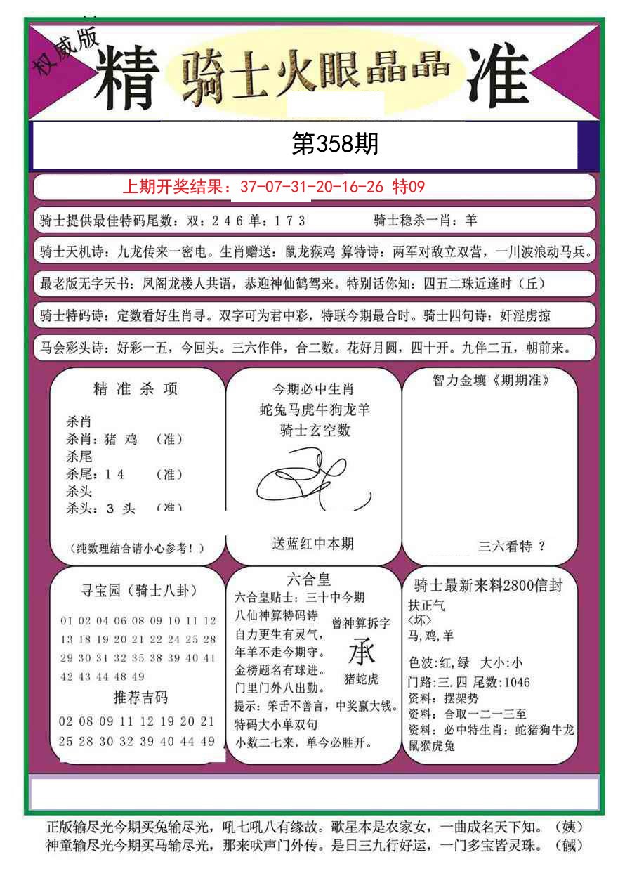 2024358期骑士火眼晶晶a