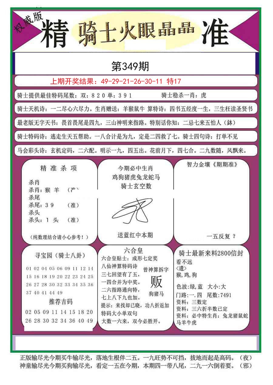 2024349期骑士火眼晶晶a