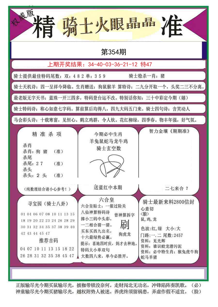 2024354期骑士火眼晶晶a