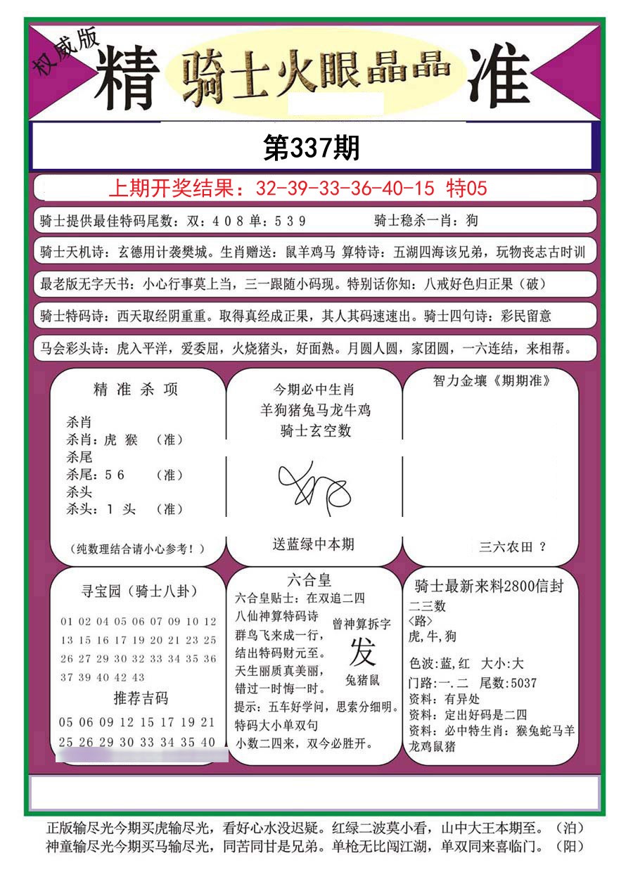 2024337期骑士火眼晶晶a