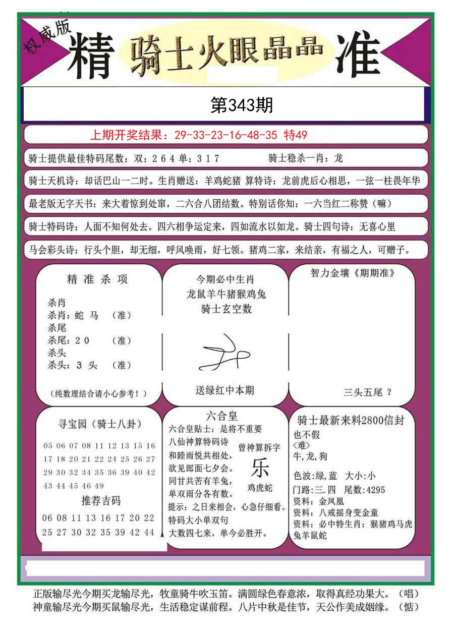 2024343期骑士火眼晶晶a