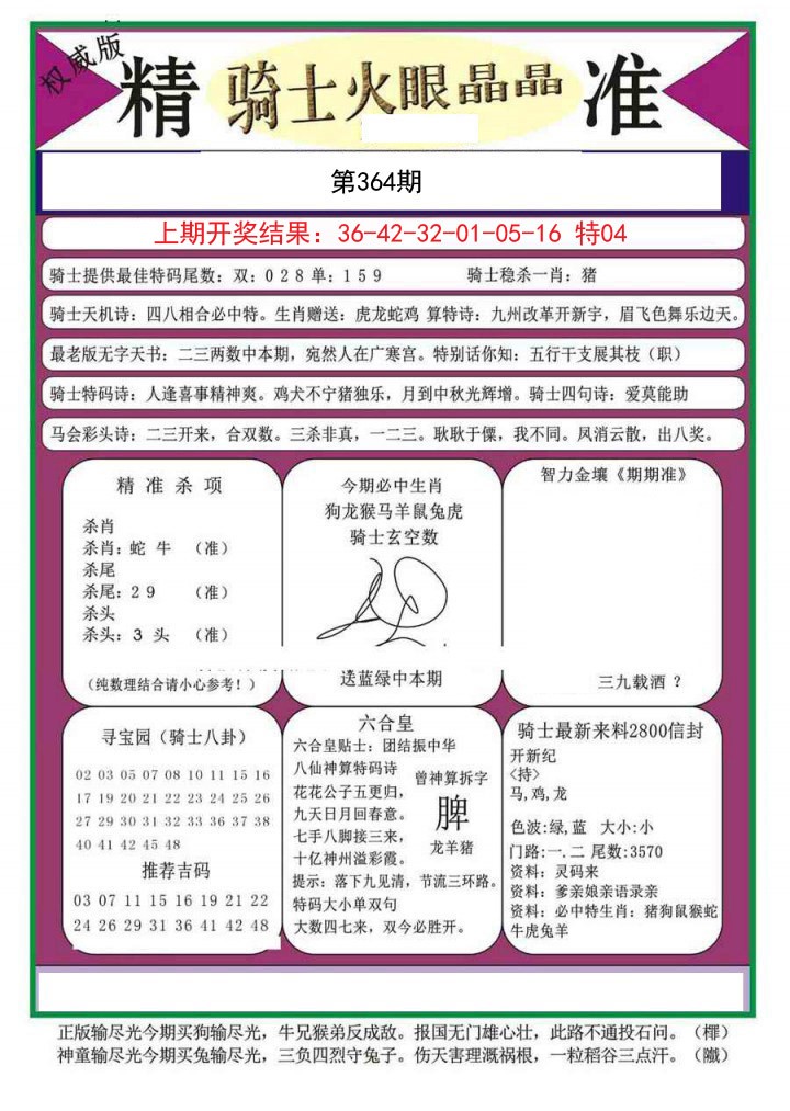 2024364期骑士火眼晶晶a