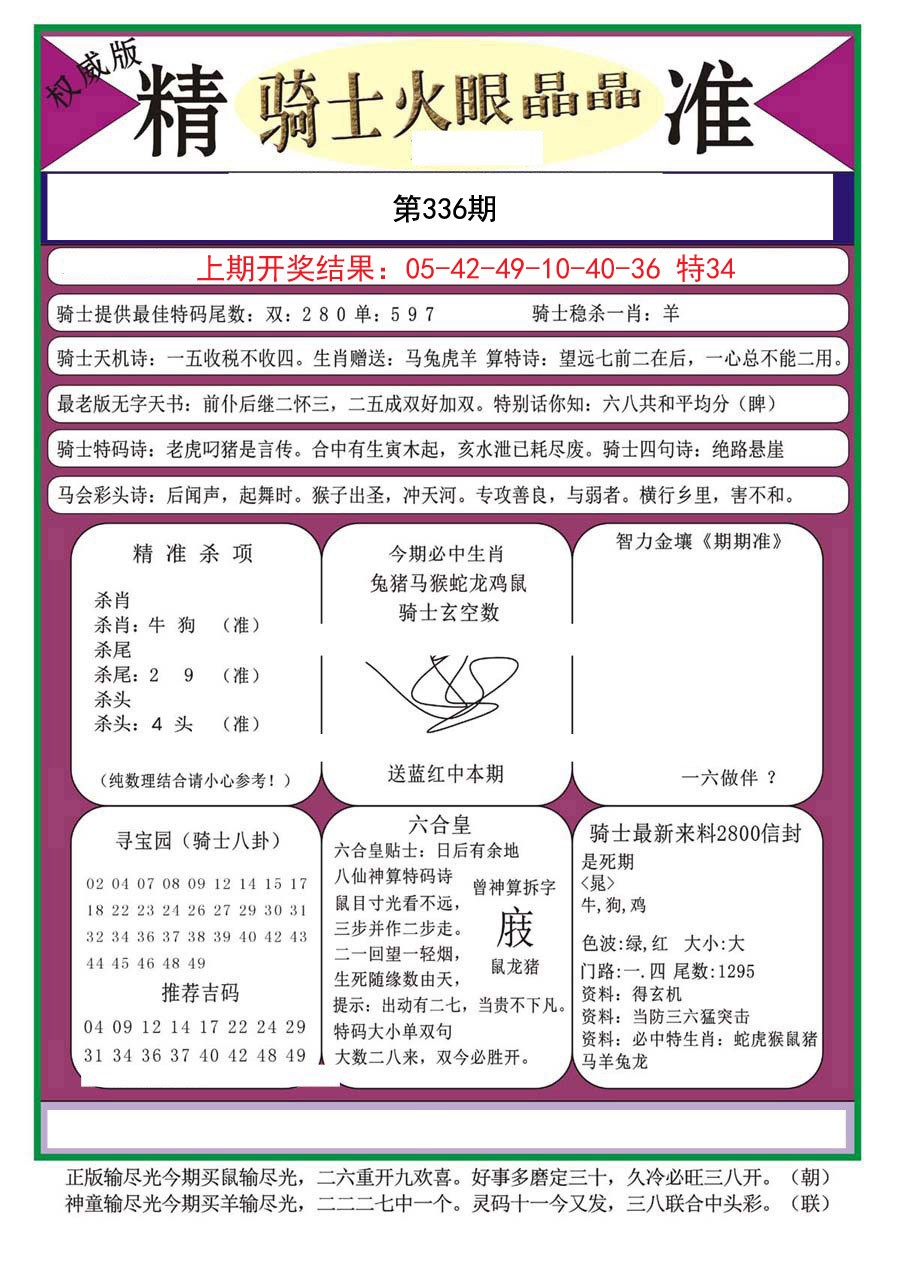 2024336期骑士火眼晶晶a