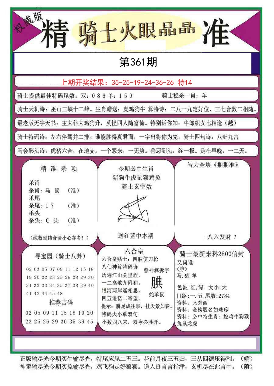 2024361期骑士火眼晶晶a