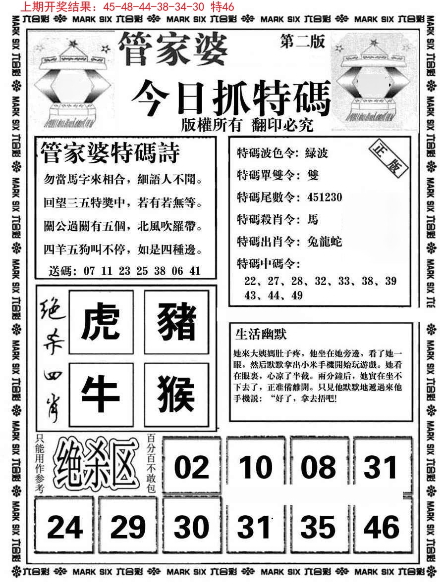 2024346期管家婆抓特码B