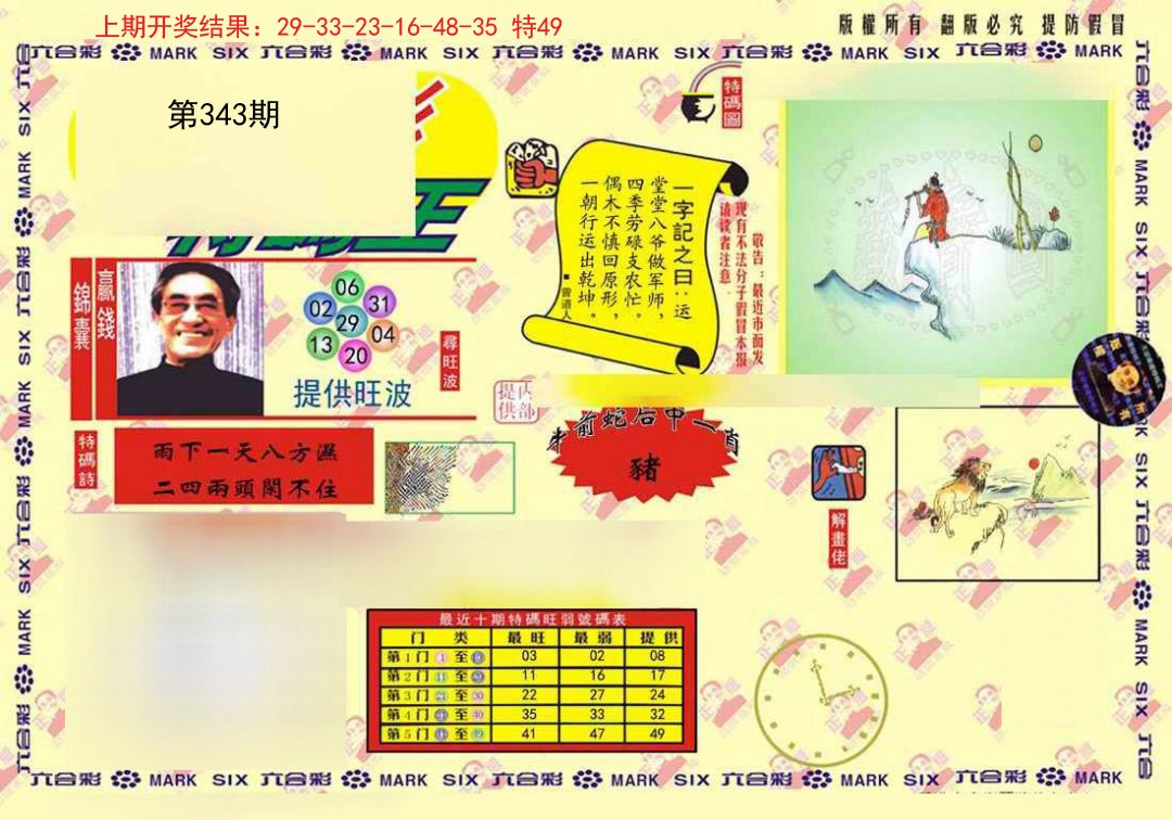 2024343期心水特码(信封)