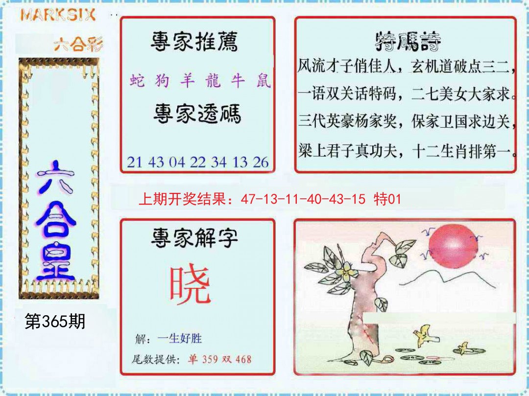 2024365期六合皇