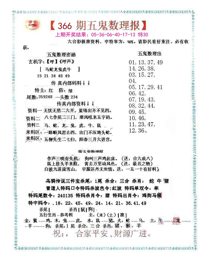 2024366期五鬼数理报