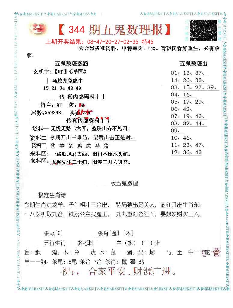 2024344期五鬼数理报