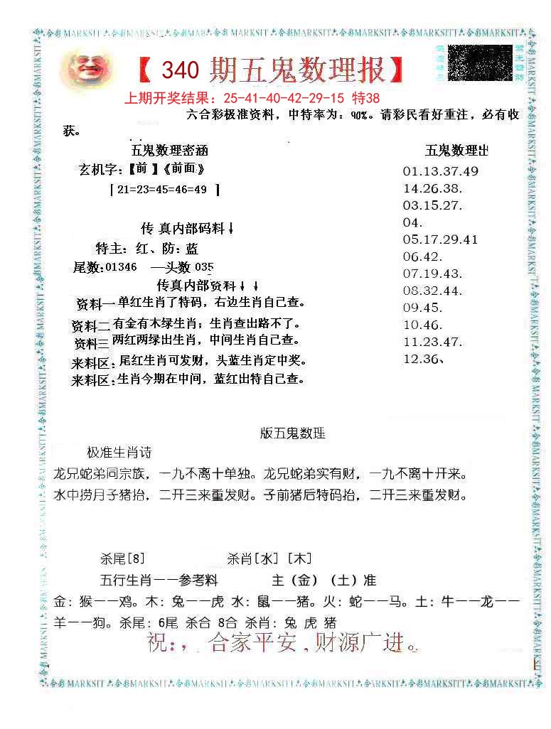 2024340期五鬼数理报