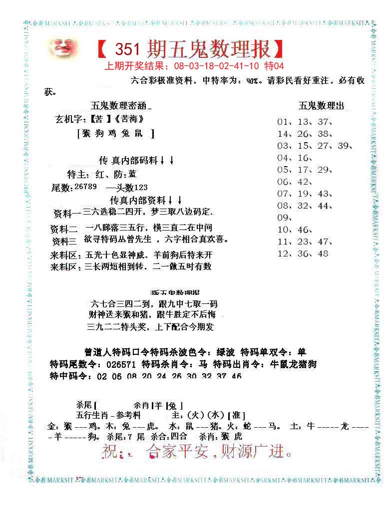 2024351期五鬼数理报