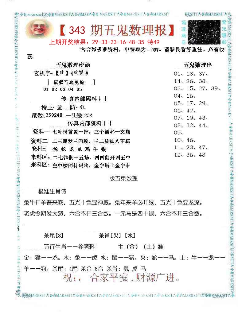2024343期五鬼数理报