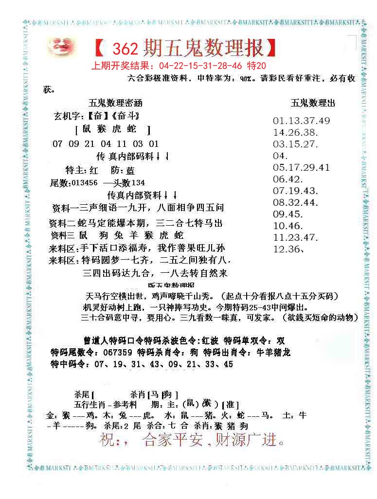2024362期五鬼数理报