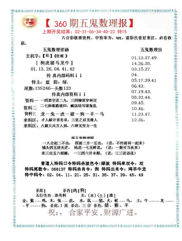 2024360期五鬼数理报