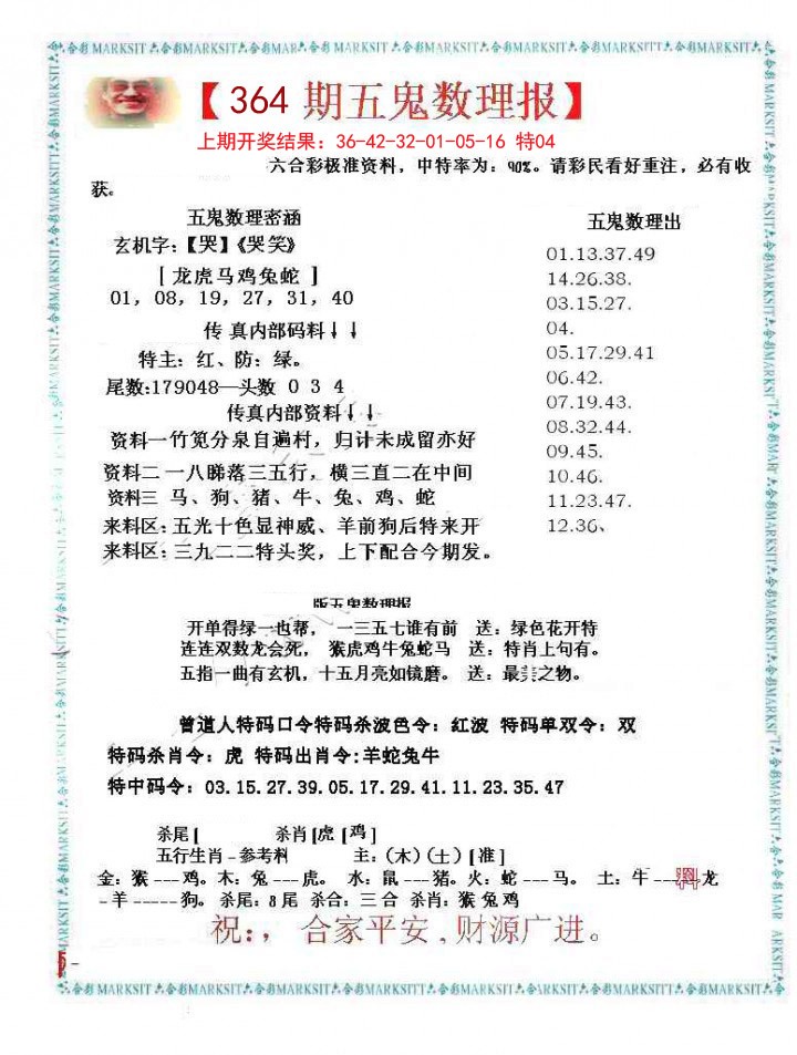 2024364期五鬼数理报