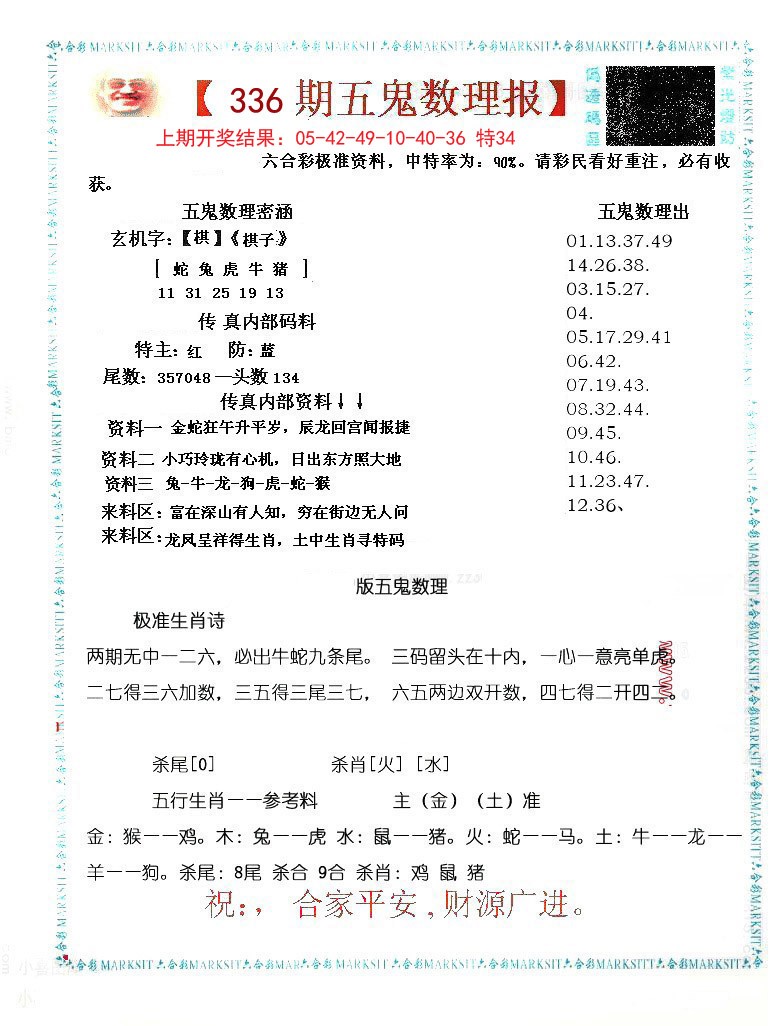 2024336期五鬼数理报