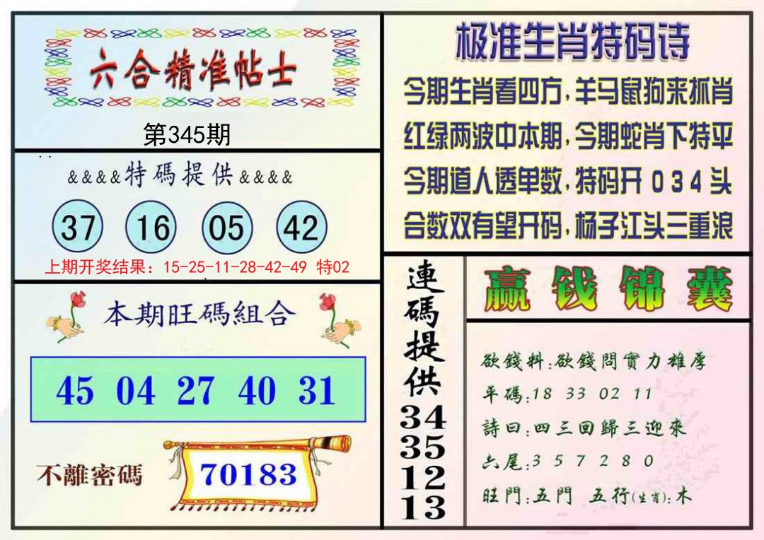 2024345期精准贴士