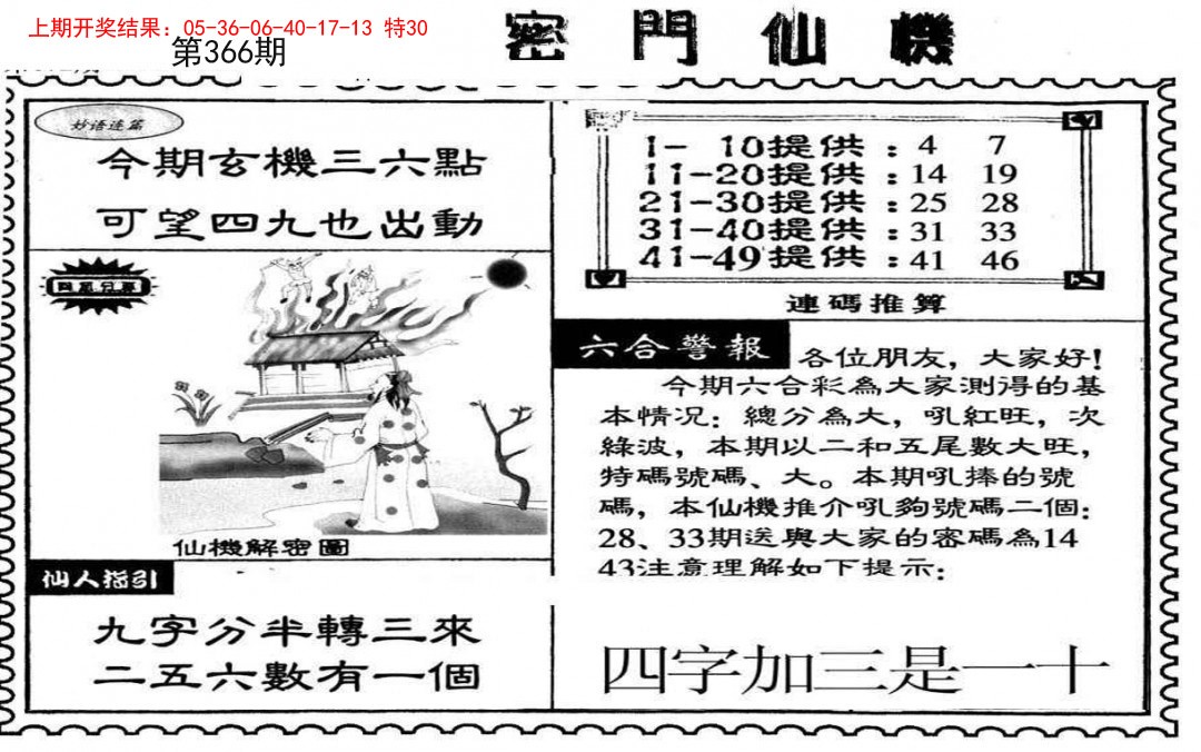 2024366期新密门仙机