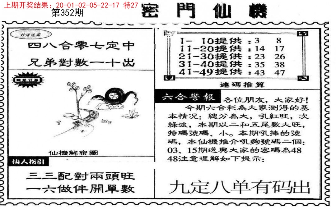 2024352期新密门仙机