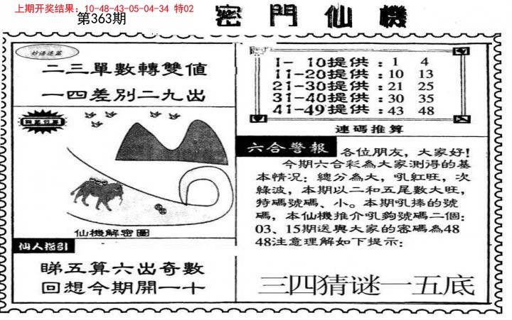 2024363期新密门仙机