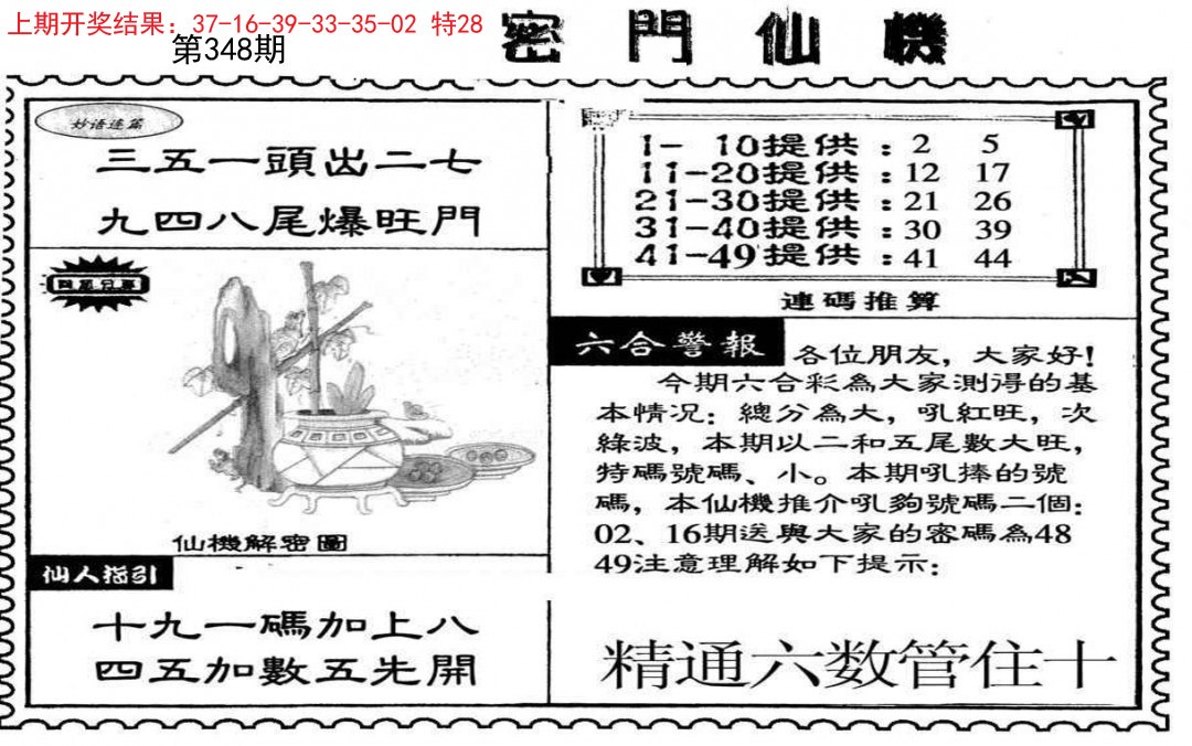 2024348期新密门仙机