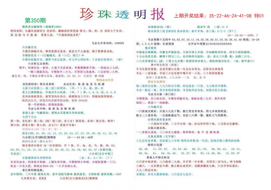 2024350期珍珠透明报