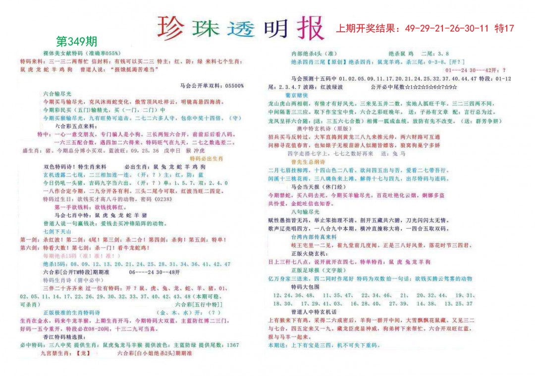 2024349期珍珠透明报