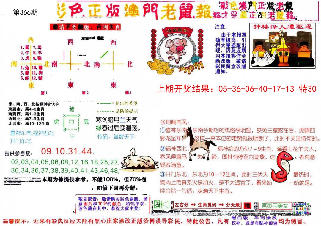 2024366期彩色正版澳门老鼠报