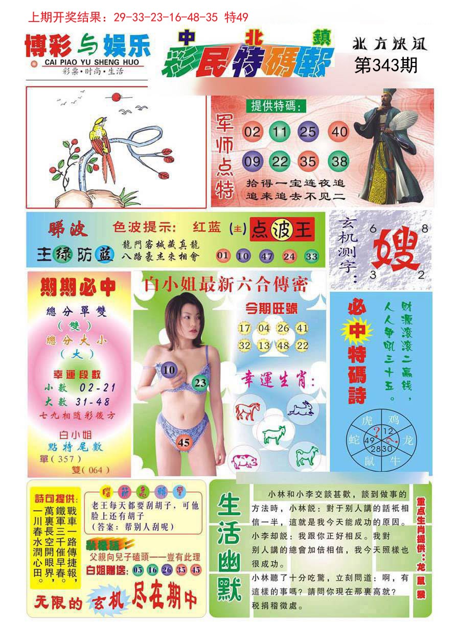 2024343期中北彩民特码报