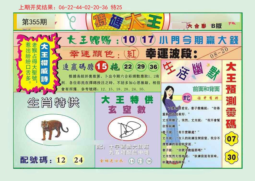2024355期特码大王B
