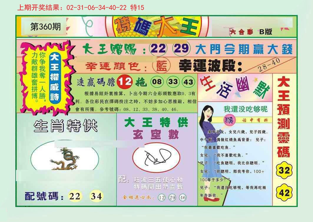 2024360期特码大王B