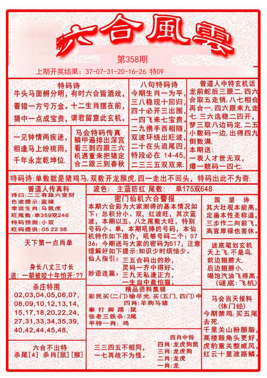 2024358期六合风云A