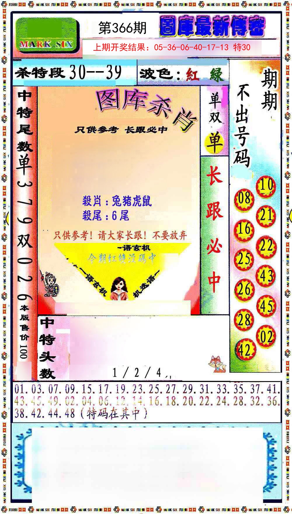 2024366期最新传密绝杀6肖