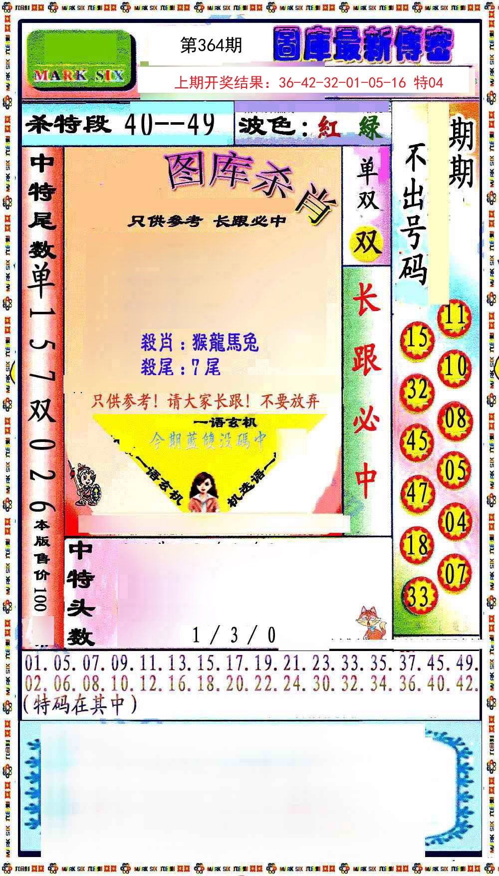 2024364期最新传密绝杀6肖