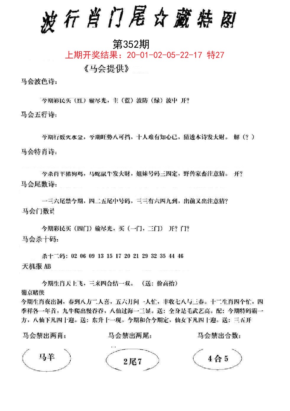 2024352期波行肖尾藏特图