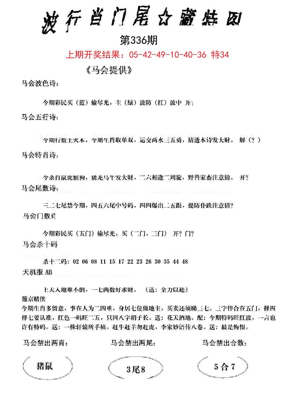 2024336期波行肖尾藏特图