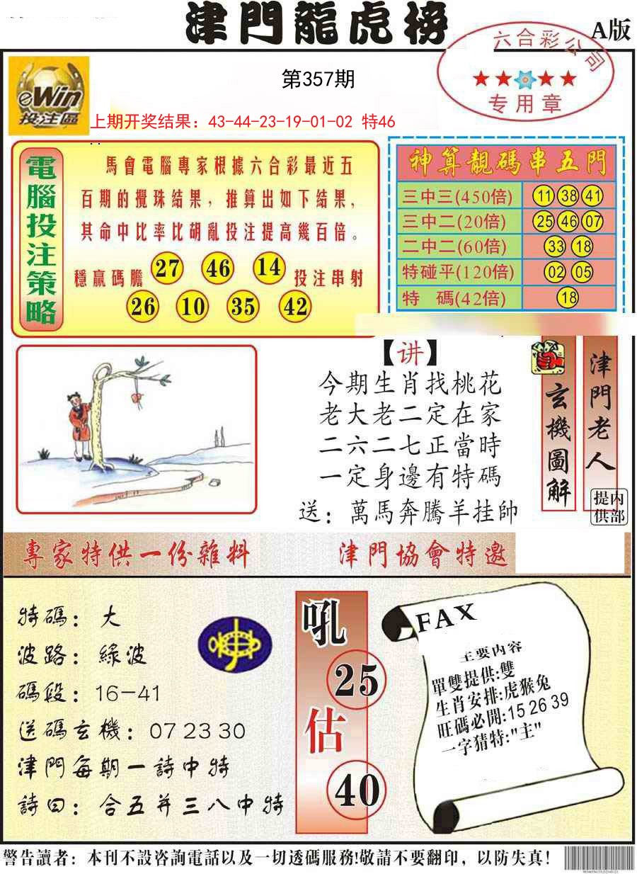 2024357期津门龙虎榜A