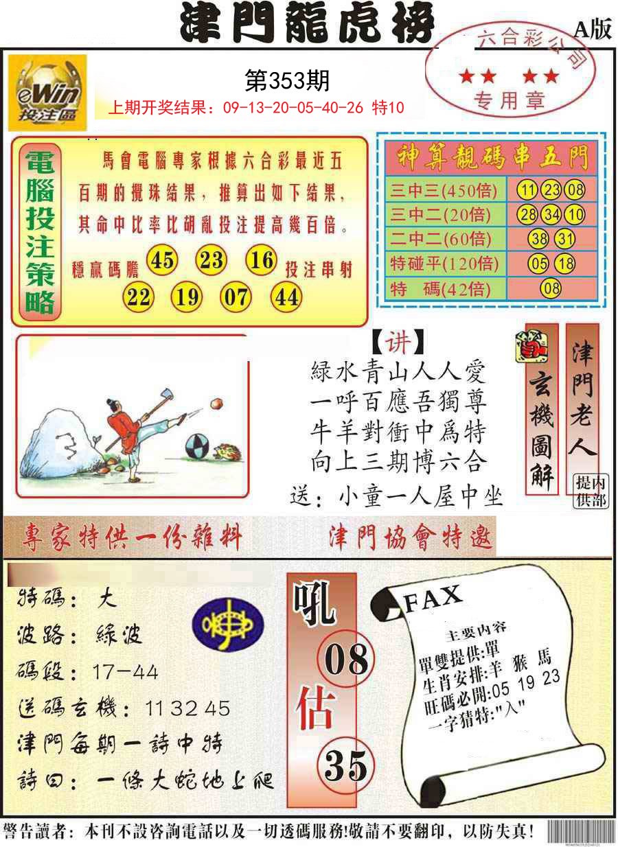 2024353期津门龙虎榜A